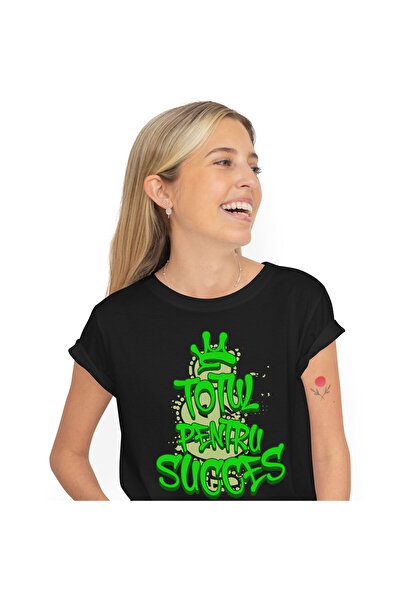 StoryGift Romania Tricou Femei cu Citat Motivational Cu Simbol Dolar Coroana Totul Pentru Succes c,Black_XS