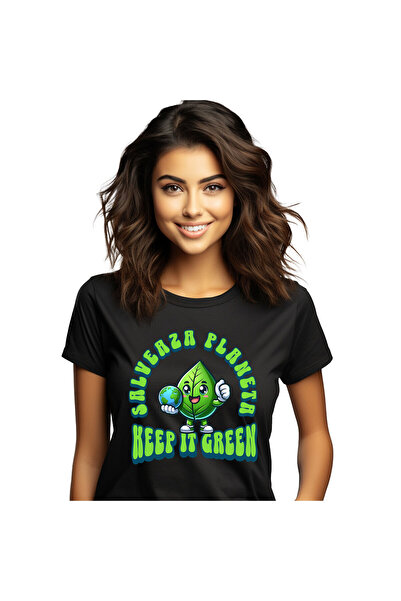 StoryGift Romania Tricou Femei cu Frunza Verde Vesela Glob Pamantesc In Mana,...