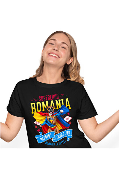 StoryGift Romania Tricou Femei cu Boxer Caine In Costum de Capitan Romania cu...