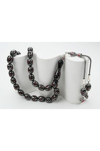 Skygo Oltu Stone Stone Bow Red Embroidered Rosary