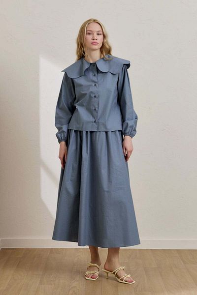 Ceylan Otantik Πουκάμισο Indigo Papatya Γιακά Crop