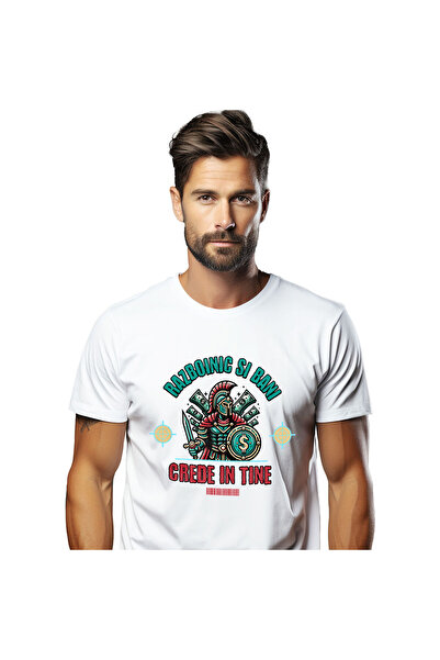 StoryGift Romania Tricou Barbati cu Razboinic Cavaler Cu Scut Si Sabie Bancno...