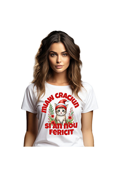 StoryGift Romania Tricou Femei cu Pisica Cu Caciula De Craciun Animal Blanos,...