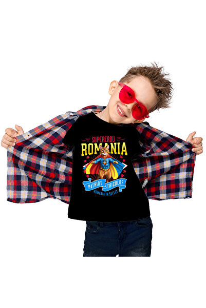 StoryGift Romania Abyssinian 2 Kids T-Shirt / Abyssinian 2 Cat In Captain Costume Romania c,Black_12ANI