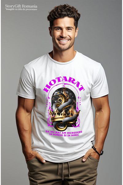 StoryGift Romania Men's T-Shirt with Dangerous Snake with Golden Eyes Royal Crown Motivational Ban,White_XS