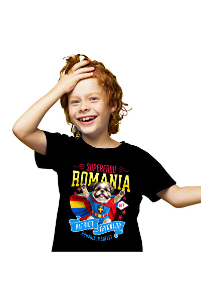 StoryGift Romania Tricou Copii cu Shih Tzu Caine In Costum de Capitan Romania...