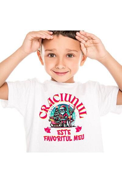 StoryGift Romania Tricou Copii cu Mos Cool Cu Sania Trasa De Ren Purtand Oche...