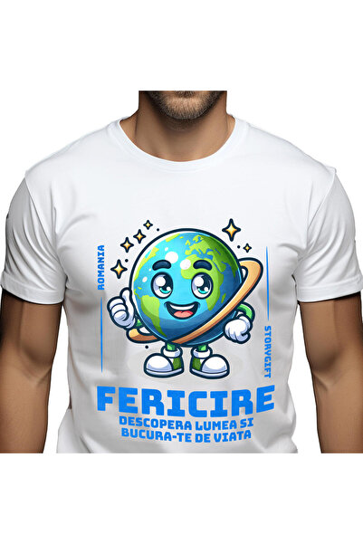 StoryGift Romania Tricou Barbati cu Planeta Pamant Vesela Poluare Adidasi Ver...