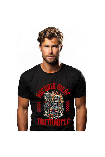 StoryGift Romania Tricou Barbati cu Motor Masina Craniu Elemente Mecanice Fla...