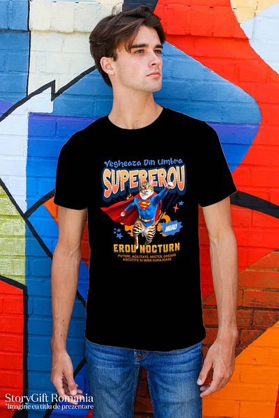 StoryGift Romania Men's T-Shirt with Superhero Characters Marathon Runner Ready for Race Glory,Black_XS