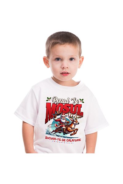 StoryGift Romania Tricou Copii cu Mos Cracin Pe Ren Impodobit, Cadouri, Viteza, Mos Craciun Cool c,White_10ANI