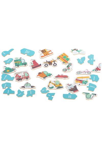zola Set of 24 puzzles, metal box, vehicles
