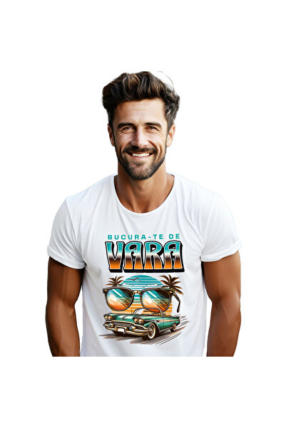 StoryGift Romania Tricou Barbati cu Masina Clasica vintige Albastra Ochelari ...