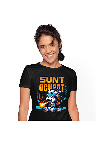 StoryGift Romania Tricou Femei cu Dragon Cu Flacari Casti Audio Copii, Lume digitala, Desene Anima,Black_S