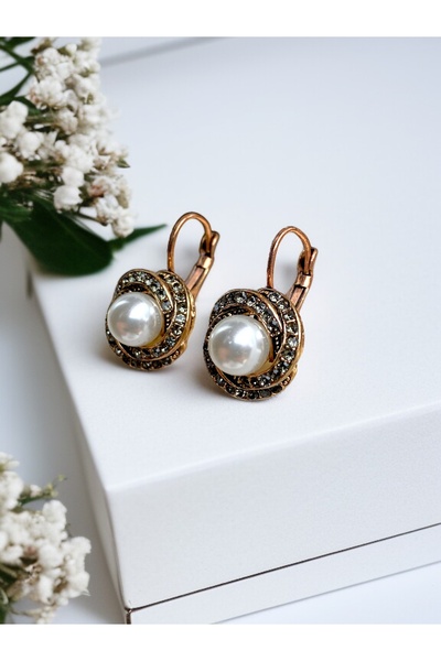 FAYRA ACCESSORIES Black Diamond i Taşlı Inci Sallantılı Küpe