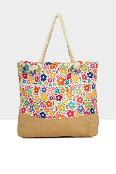 Bagmori Yellow Women's Printed Jute Garnished Beach Bag M000008632