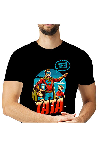 StoryGift Romania Tricou Barbati cu Barbat In Costum De super erou Copii Familie, Desene Animate c,Black_XS