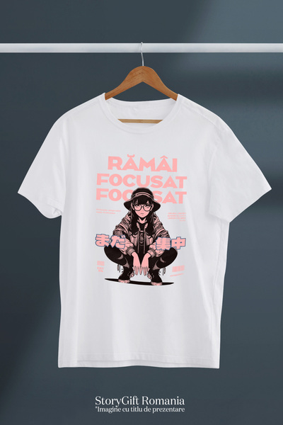 StoryGift Romania Women's T-shirt Stay focused. urban woman anime style drawings with print on the face, WHT_XL
