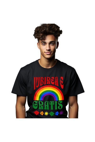 StoryGift Romania Tricou Barbati cu Curcubeu Multicolor Flori Colorate, Copii...