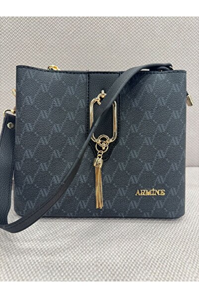 Armine Stylish Dotted Zippered Modern Handbag Black Bag