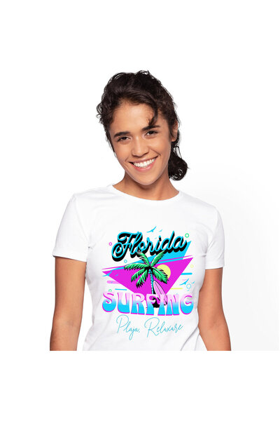 StoryGift Romania Tricou Femei cu Pamier Cu Nuci De Cocos Si Placa De Surf, V...