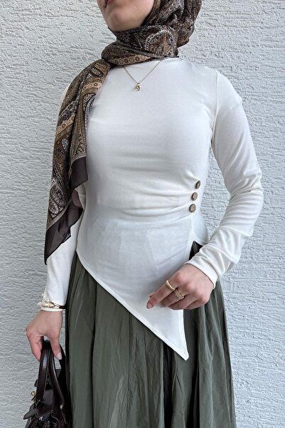 MELEK ARAZ Асиметричний крій, блуза з 3 ґудзиками, екрю