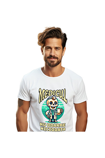 StoryGift Romania Tricou Barbati cu Schelete Vesel Cu Cana De Cafea Somn Nici...