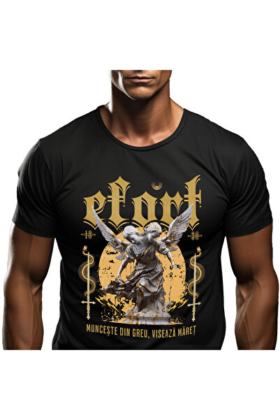 StoryGift Romania Tricou Barbati cu Statuie Cu Doua Capete Cu Aripi De Inger,...