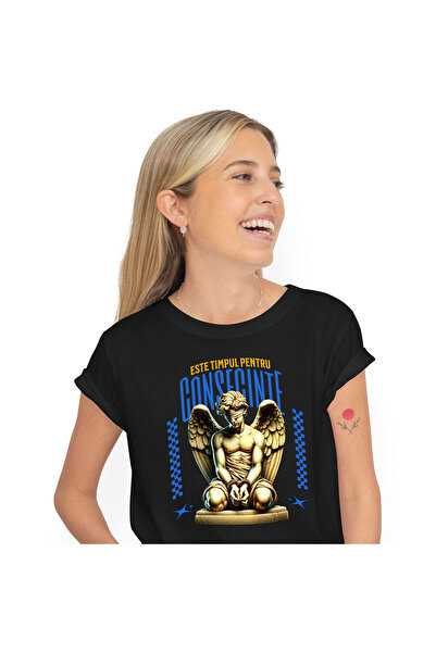 StoryGift Romania Tricou Femei cu Statuie Inger Cu aripi Barbat Legat Cu Catu...