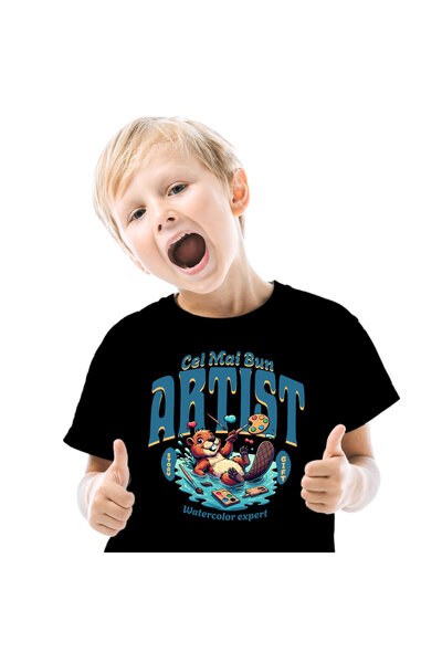 StoryGift Romania Tricou Copii cu Castor Vesel In Mare De Apa Pensule Instrum...