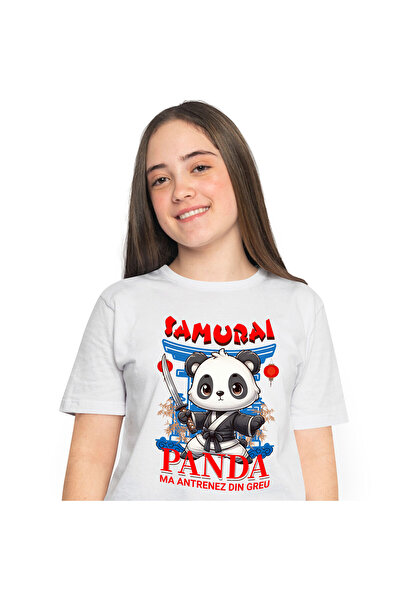 StoryGift Romania Tricou Femei cu Urs Panda Samurai Cu Costum De Karate Si sabiee Ninaj Animal cu ,White_S