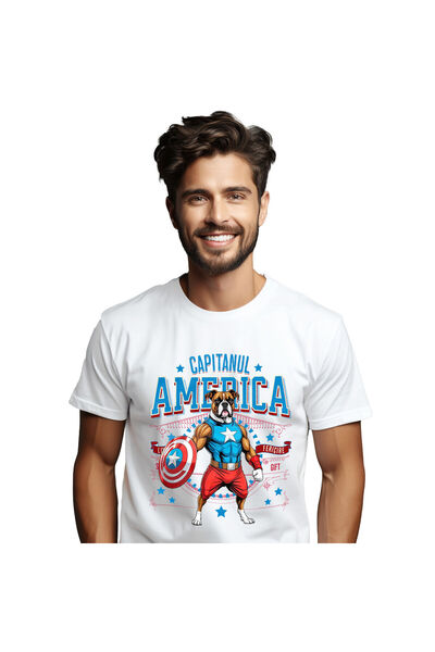 StoryGift Romania Tricou Barbati cu Boxer Caine In Costum de Capitan America ...