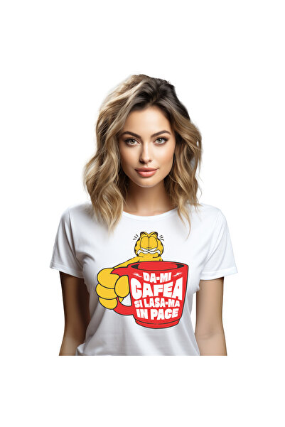 StoryGift Romania Tricou Femei cu Pisica Grafield Cu cana De Cafea Imensa Ros...