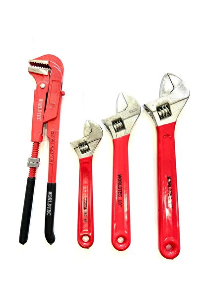 Worldtec 1'' Profesyonel Maşalı Boru Anahtarı + 8 - 10 - 12 No Kurbağacık Set