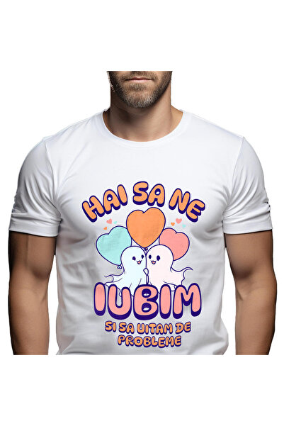 StoryGift Romania Tricou Barbati cu Cuplu Fantome Fericit Cu Baloane In Forma...