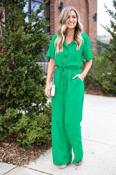 Toridas Linen Casual Green Jumpsuit