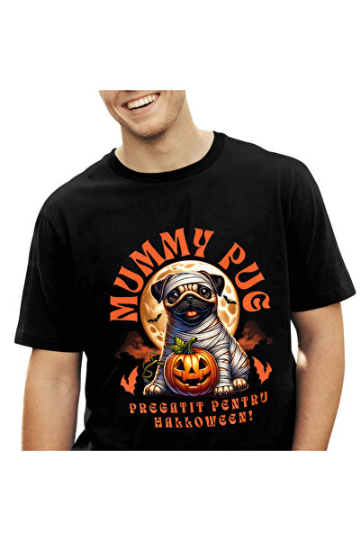 StoryGift Romania Tricou Barbati cu Caine Animal Pug mumie Infasurat,Hallowen...