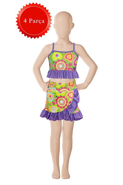 By Piera Girls Quick Dry Ruffle 4 Piece Bikini Swimsuit Set 08866