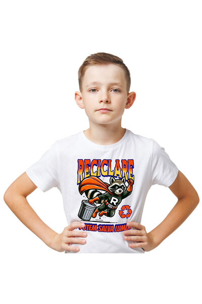 StoryGift Romania Tricou Copii cu Animal Super-Eroul Reciclare Cos De Gunoi P...