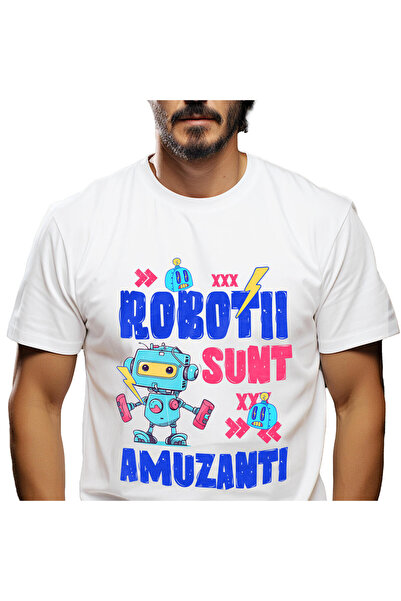 StoryGift Romania Tricou Barbati cu Robot Metalic Colorat, Robotica, Calculat...