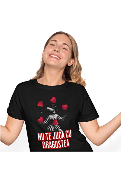 StoryGift Romania Tricou Femei cu Clovn Jongland Cu Inimi, Dragostea, Valenti...