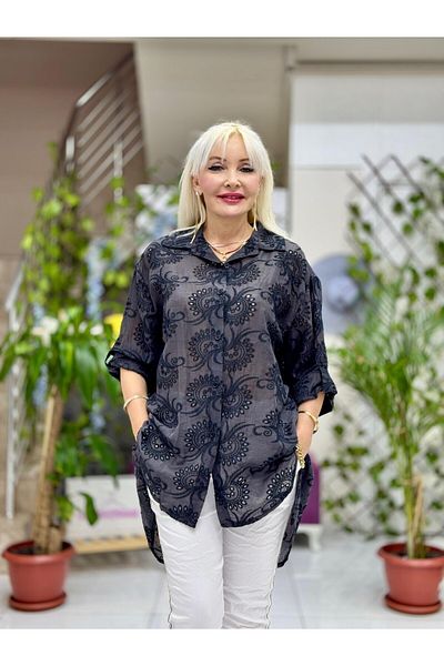 Punta Otantik Yg2038 Italian Brode Silk Tunic Black