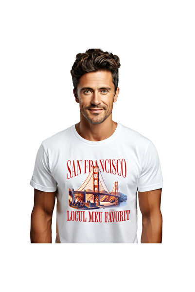 StoryGift Romania Tricou Barbati cu Priveliste Pod San Francisco, Apus De Soa...