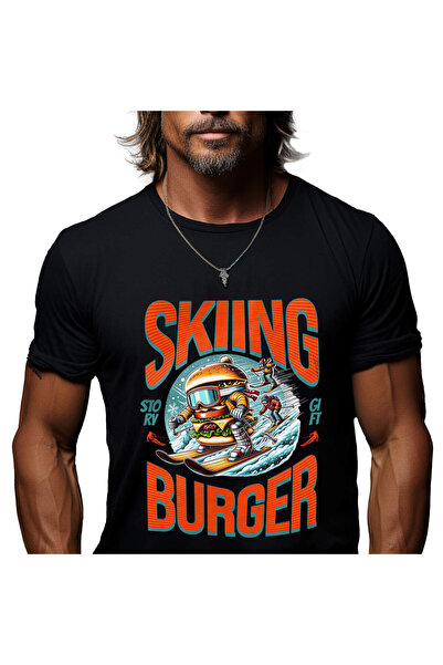StoryGift Romania Tricou Barbati cu Dublu Burger imens Schiuri Pe Partie Cu o...