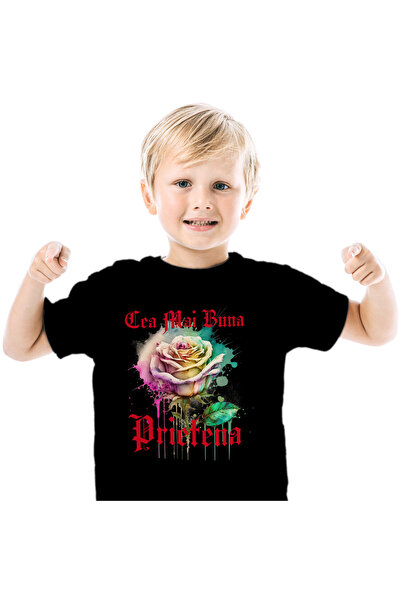 StoryGift Romania Tricou Copii cu Trandafir Colorat Arta Pictura Stil Curgato...