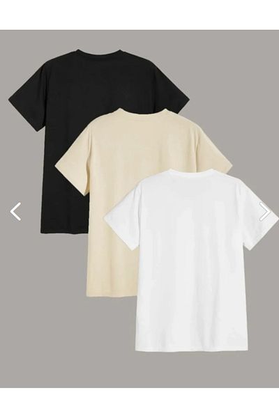 Viyalente Unisex Λευκό Μπεζ Μαύρο Σετ με 3 μπλουζάκια Crew Neck Oversize