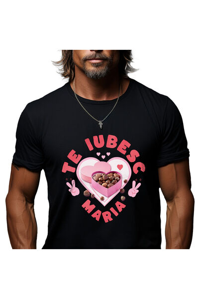 StoryGift Romania Tricou Barbati cu Cutie De Bomboane Dulciuri Dragoste Forma Inima ciocolata cu i,Black_XS