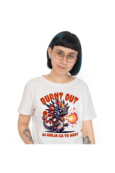 StoryGift Romania Women's T-Shirt with Orange Dragon Baby Flames, Fairy Tales and Legends, Anime,White_XS