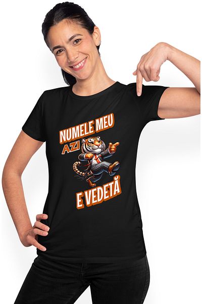 StoryGift Romania Women's T-Shirt Tiger in costume Funny Text Today, my name is a star, Birthday with BLK_M