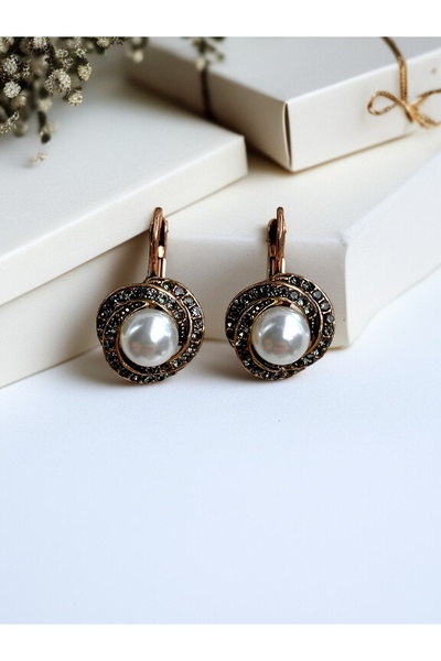 FAYRA ACCESSORIES Black Diamond i Taşlı Inci Sallantılı Küpe